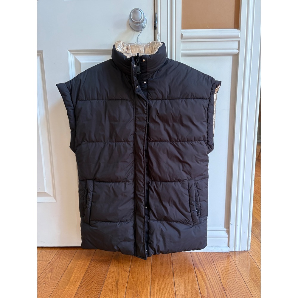 Bernardo Puffer Vest Sleeveless oversized Black Reversible Full Zip Women's XS